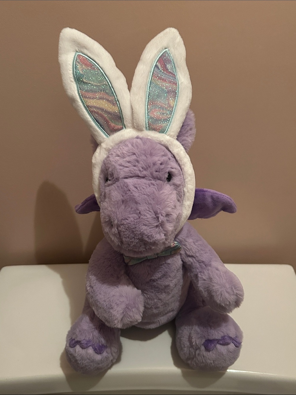 FAO Schwarz Lavender Plush Dragon with White Bunny Ears